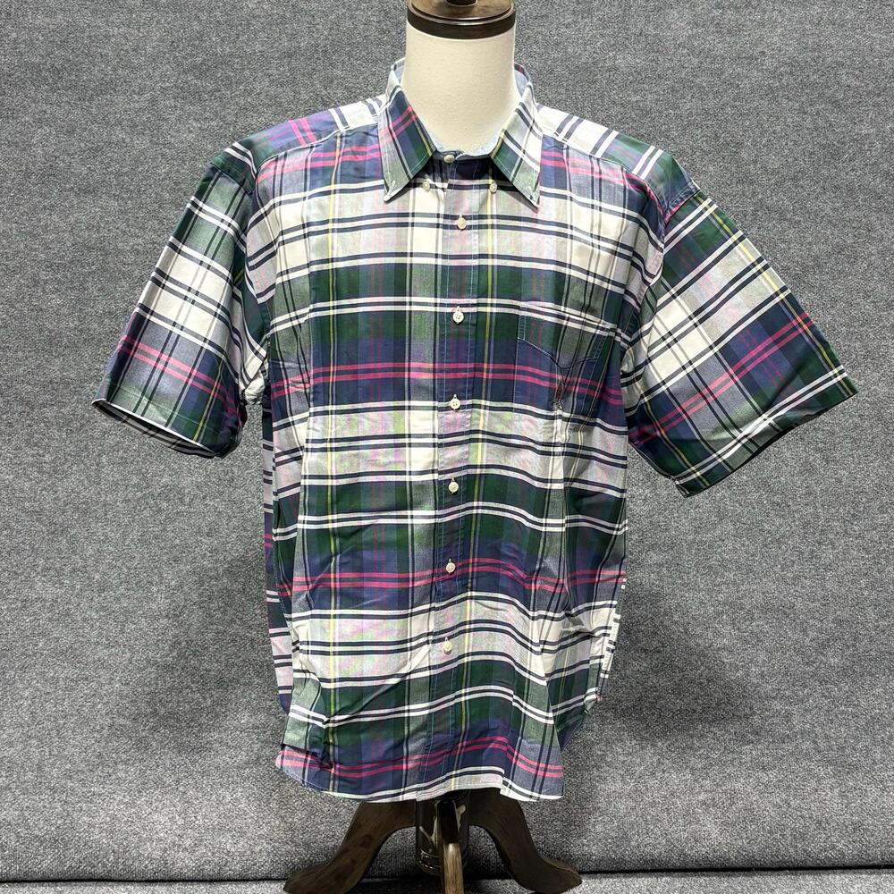 Tommy Hilfiger Shirt Mens XL Green Plaid Short Sleeve Button Down Cotton Pocket